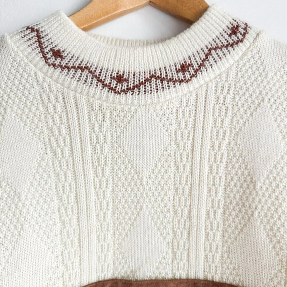 Vintage Vaurnet Paris White Kit Brown Suede Detail Pullover M - Picture 6 of 10